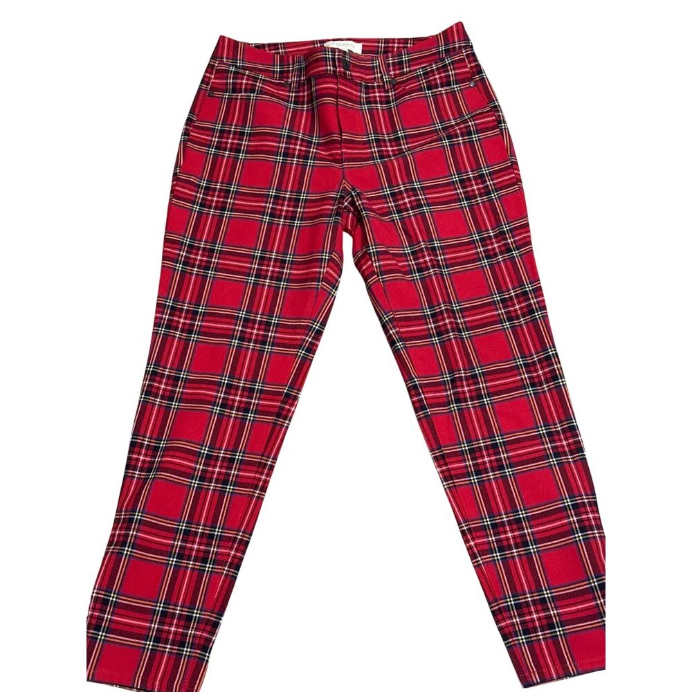 Talbots Red Plaid Petite Pants Womens Size 8P Cotton Blend Classic Fit